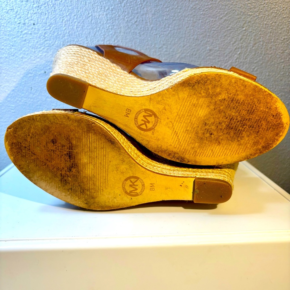Michael Kors Kaylee Tan Espadrille Wedge Leather Sandals size 8M - Picture 8 of 9